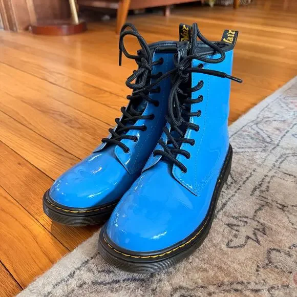 Dr. Martens 1460 Patent Leather Bright Blue Lace Up Boots Women SZ 6 Grunge EUC - Picture 3 of 9
